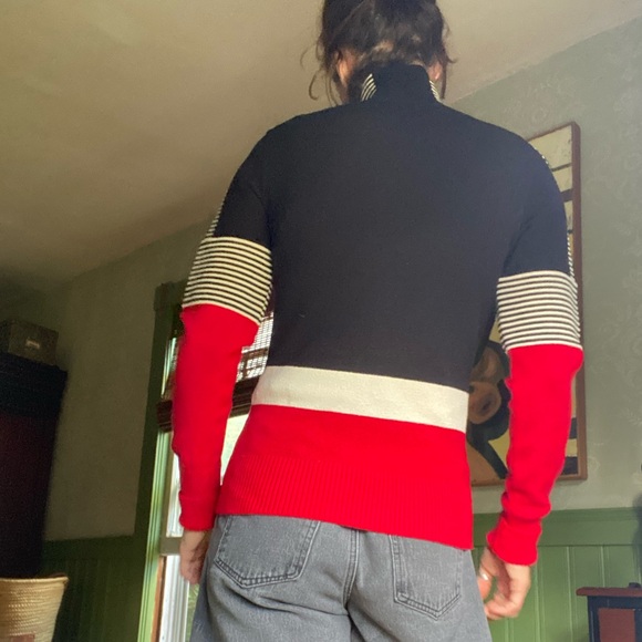 Moschino Cheap & Chic 90s wool blend ribbed apres ski red black cardigam sweater - Picture 2 of 9